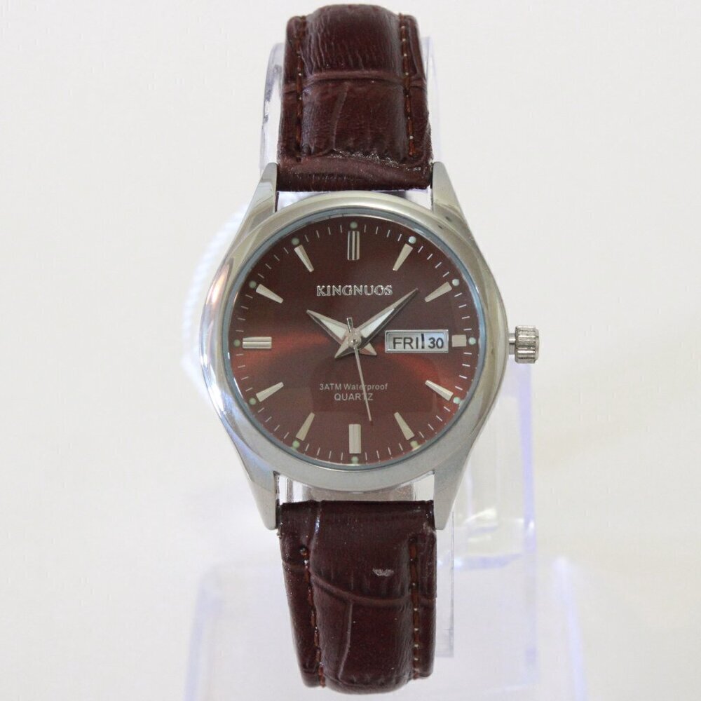 Women's Contemporary Dress Watch Silver With Brown Strap 28mm - Picture 3 of 11
